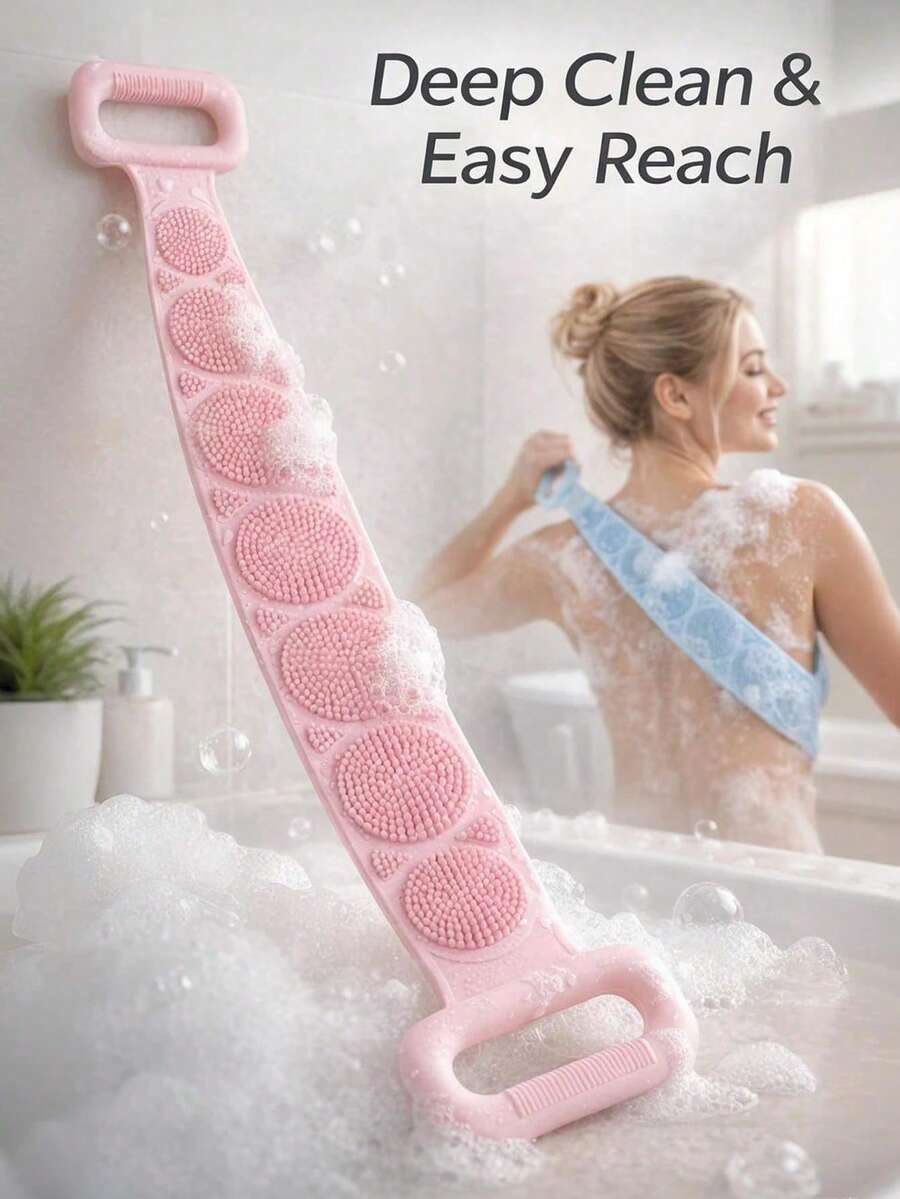 2/1pc Silicone Back Exfoliating Brush With Handle, Durable Material, Practical Design, Halloween, Skin-Friendly Soft And Comfortable, Bath Accessory, Bathroom Supplies, Beauty Tool, Body Care, Cleaning - View 1