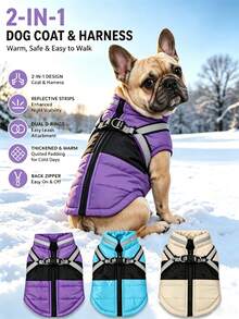 2-IN-1 Pet Jacket & Harness With Reflective Strip Autumn/Winter Warm Dog Coat Thicken Outdoor Windproof Clothes Suitable For Small And Medium Dogs - Multicolor - View 6