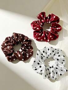 Women's Minimalist Elegant Satin Polka Dot Scrunchie, High-End Vintage French Style Versatile Hair Accessory, 12cm Extra Large - Multicolor - View 9