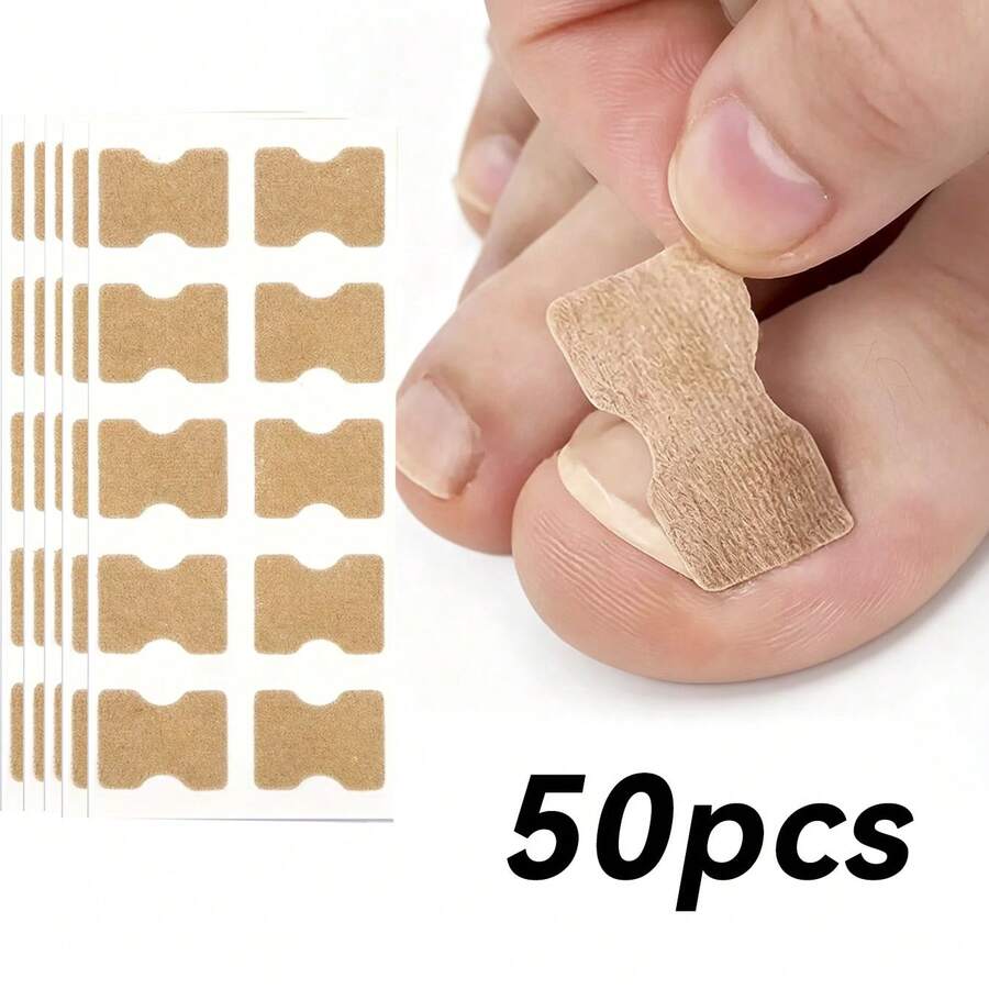 50pcs Nail Cover Patches, Prevent Infection, Easy To Use, No Glue Needed, Suitable For Nail Care And Foot Protection Pads - Beige - View 1