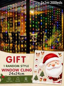 [Free Random Mini Window Stickers]3M Solar Curtain String Lights, 100/200/300 LEDS Garden Decoration Outdoor Waterproof Window Decor Fairy Lights Twinkle 8 Lighting Modes For Garden Patio Porch Backyard Wedding Party Christmas Decor - Solar Powered Curtain String Lights - View 14