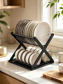 X‑Shaped Double‑Layer Dish Drying Rack, Multi‑Functional Plastic Dish Organizer, Sink Countertop Bowl Plate Drain Storage Rack For Home Kitchen Utensils Organization - Multiple Styles - View 7