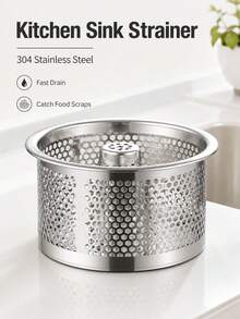 Stainless Steel Sink Strainer, Featuring Fine Honeycomb Basket And Center Handle Design, Anti-Clogging, Easy To Pour And Clean, Practical Kitchen Sink Debris Filter, Essential Home Kitchen Accessory - Silver - View 11