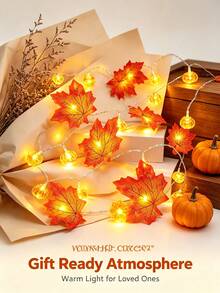 Halloween Thanksgiving Maple Leaf Pumpkin LED Light String Warm Light Battery-Powered Dual Lighting Mode Home Party Indoor Table Room Autumn Seasonal Festival Atmosphere Decorative Lamp - Maple Leaf Pumpkin Lantern - View 8