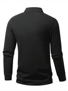 Men's Spring/Autumn Fashion Casual Loose Fit Long Sleeve Polo Shirt With Turn-Down Collar, Suitable For Daily Commute And Travel - Black - View 7
