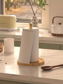 Wooden Base Paper Towel Holder, Suitable For Kitchen Countertop, Vertical Kitchen Paper Towel Roll Holder, Suitable For Bathroom Countertop, Freestanding Paper Towel Dispenser, Suitable For Large Paper Towel Rolls, Freestanding Paper Towel Dispenser, Kitchen Countertop Paper Towel Organizer. - Multicolor - View 8