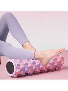 New Professional High-Density Yoga Foam Roller, Single Hollow Floating Point Wolf Tooth Massage Stick, Durable EVA Material Sports Muscle Relaxation Roller, Camouflage Texture Pink-Blue Gradient, Moderate Softness Deep Fascia Relief Tool, Suitable For Home Yoga, Pilates, Stretching Exercises, Muscle Relaxation - A - View 4