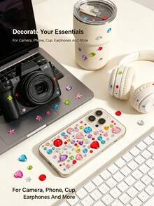 1pc/1set Rhinestone Decorative Stickers, Dreamy Dopamine Color Gem-Shaped Decorative Stickers, Suitable For Laptop, Phone, Camera, Cup, Earphone And Daily Accessories - Multi-color Gemstones - View 4