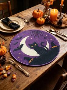 6pcs Halloween & Thanksgiving Round Placemats, Autumn Pumpkin Maple Leaf Turkey Squirrel Print Table Mats, Holiday Atmosphere Decorative Table Pads - Multicolor - View 15