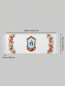 1pc Women's Rose Print Tassel Shawl With Virgin Mary Pattern, Suitable For Daily Wear - White - View 6