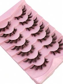 7 Pairs Pack False Eyelashes Wispy Lashes D Curl Cat Eye Lashes Fluffy Lashes Clear Band Natural Look Fox Eye Fake Lashes Manga Faux Mink Strip Lashes - Black - View 4