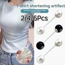 2/4/6Pcs T-Shirt Shortening Tool Invisible Waist Cincher Hem Tightener Adjustable Buckle Round Bead Pin No-Sew Knot Button - Multicolor - View 13