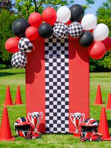 1pc Checkered Arch Backdrop Cover, Checkerboard Pattern Baby Shower Gender Reveal Birthday Decoration, Racing Theme Baby Party Photography Arch Decor Set, Party Supplies - Multicolor - View 1