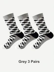 1/3/6 Pairs Men's Retro Geometric Argyle Mid-Calf Socks, Soft Breathable Classic Color Block Design Dress Socks, Suitable For Daily Casual Wear And Office - Multicolor - View 10