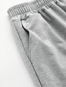 Street Style Boys Joggers, NEW YORK Letter & Contrast Vertical Stripe Print, Elastic Waist Cuffed Loose Fit Sweatpants, Spring/Autumn - Grey - View 5