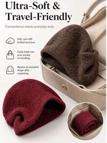 Minimalist Vintage Hollow Cable Knit Beanie, Oversized Fit, Face-Slimming, Ear-Covering Warm Hat For Shopping, Commuting, Travel, Matching With Coats And Sweaters - Multicolor - View 5