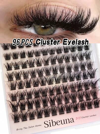 Sibeuna 96Clusters Reusable Individual Eyelashes Natural Look, 3D Fluffy Eyelash Clusters DIY Eyelash Extensions, Wispy Lash Clusters, Soft & Comfortable, Easy Wearing