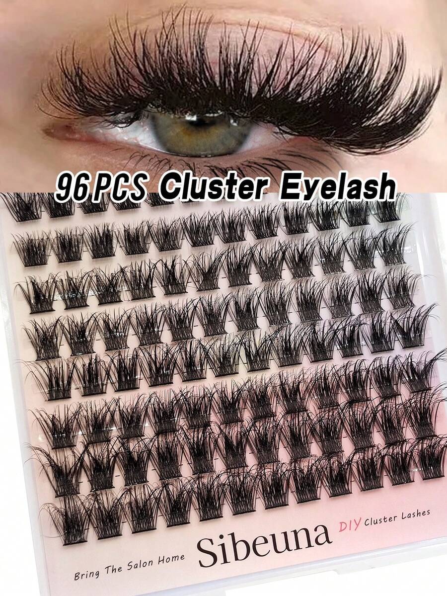 Sibeuna 96Clusters Reusable Individual Eyelashes Natural Look, 3D Fluffy Eyelash Clusters DIY Eyelash Extensions, Wispy Lash Clusters, Soft & Comfortable, Easy Wearing - D - View 1