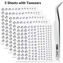 1Sheet/3Sheets/5Sheets Face Gems, Nose Eyebrow Lip Fake Piercings, Rhinestone Self-Adhesive Stick On Face Sticker, DIY Rave Accessories, Y2K Makeup With Tweezers - White - View 7