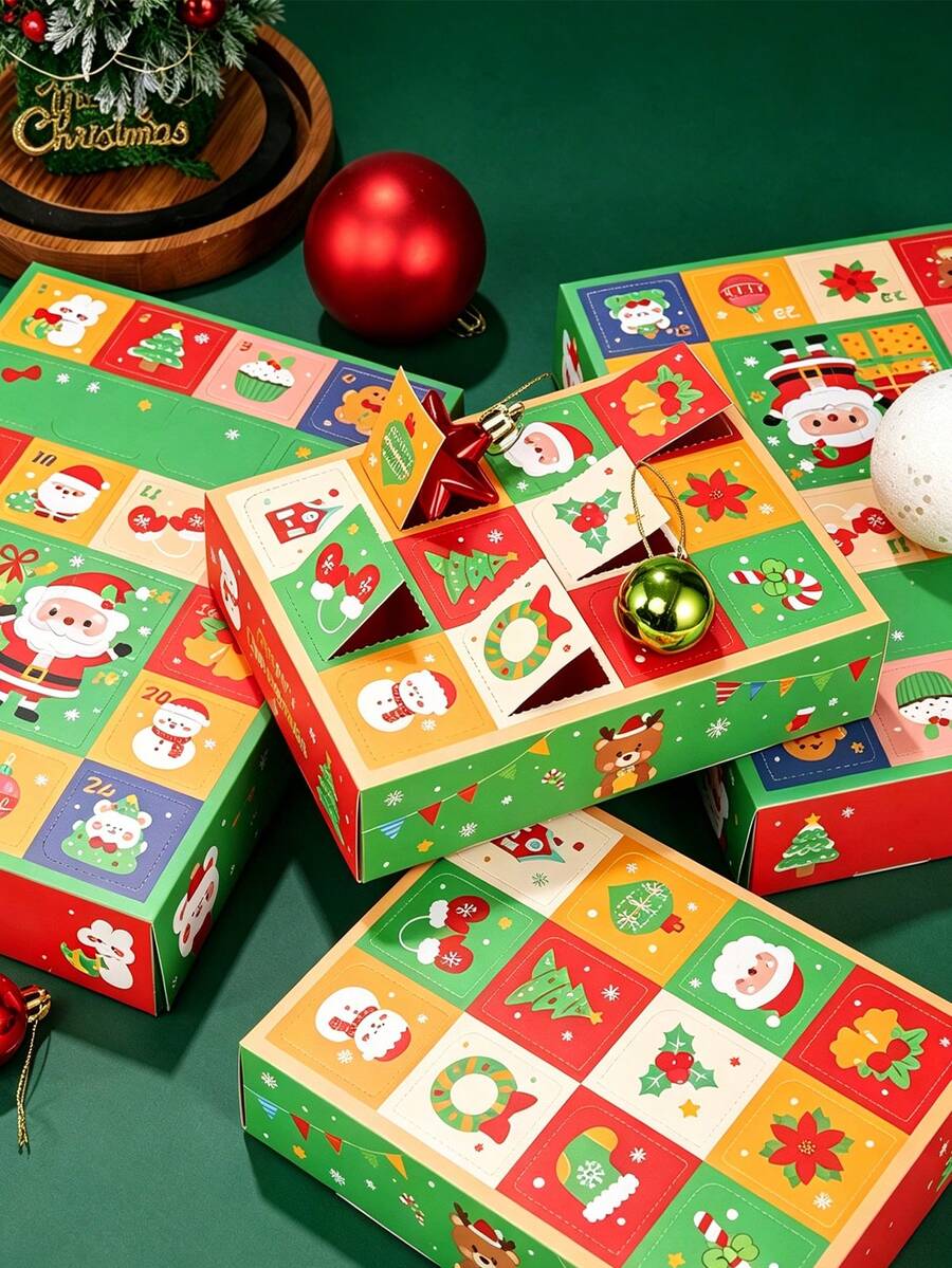 5/1pc Kotak Hadiah Natal Kosong DIY Kotak Kalender Advent Natal 2027, Kotak Hadiah Kalender Hitung Mundur 24 Hari, Kotak Dekorasi Hitung Mundur Natal untuk Dewasa, Buat dan Isi Sendiri Kotak Kalender Advent Anda, Hadiah Natal