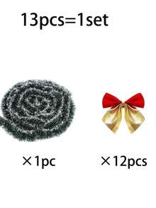 13pcs Christmas Ribbon Garland Set, With Red/Gold Bows, 78.74 Inch Christmas Ribbon, Hanging Decoration Tassels, DIY Indoor/Outdoor Decoration, Suitable For Holiday Party Decoration, Christmas Tree Decoration, Fireplace Decoration - Multiple Styles - View 12