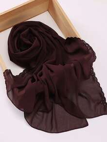1pc New Fashion Multi-Color Chiffon Embroidered Lace Headscarf With Wavy Floral Embroidery And Hemmed Edge, Long Shawl Scarf - Multicolor - View 6
