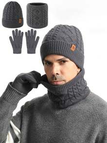 3PCS Autumn/Winter Knitted Hat, Scarf And Gloves Set, Unisex Wearable, Cold-Proof Ear Protection, Woolen Hat Set Suitable For Daily Travel Use - Multicolor - View 1