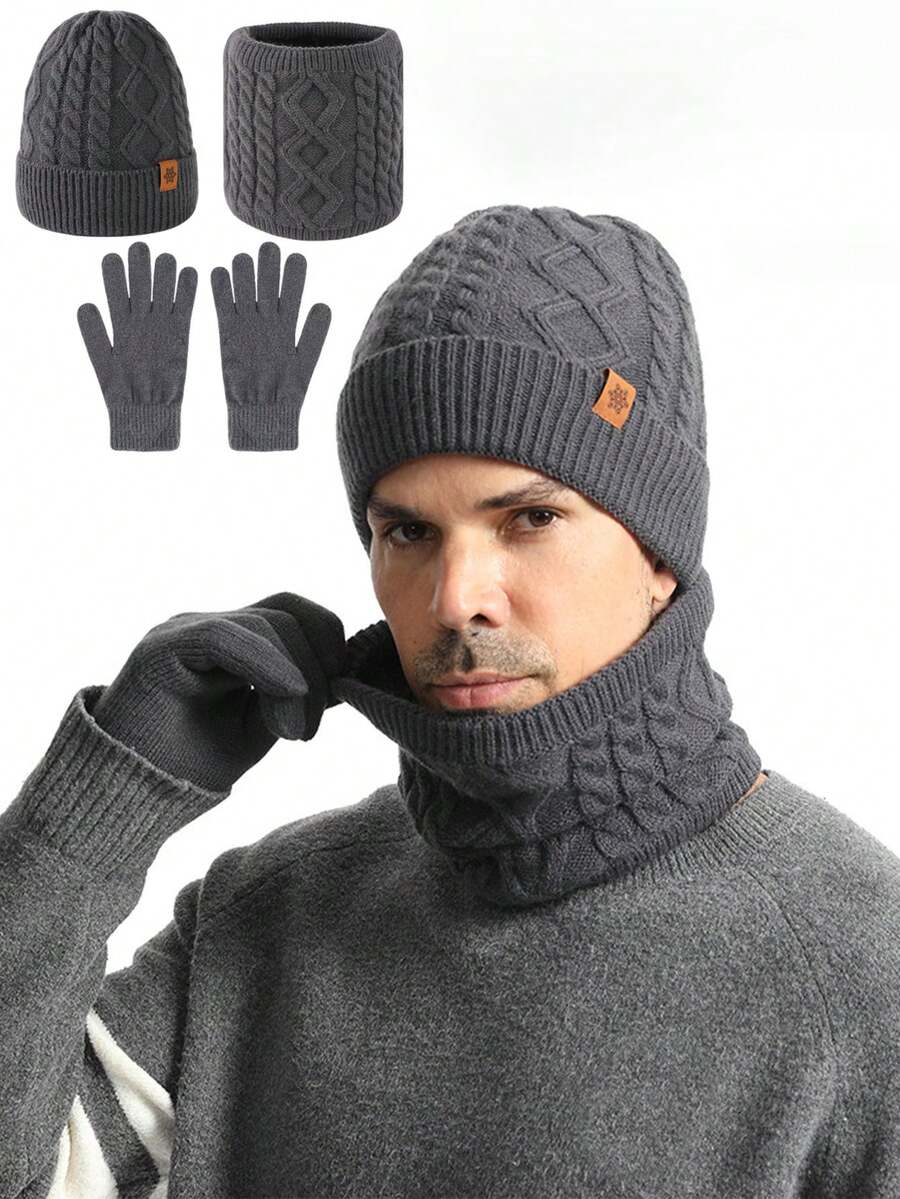 3PCS Autumn/Winter Knitted Hat, Scarf And Gloves Set, Unisex Wearable, Cold-Proof Ear Protection, Woolen Hat Set Suitable For Daily Travel Use - Multicolor - View 1