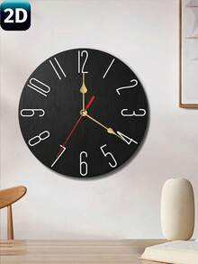1pc Modern Silent Wall Clock, Japanese Quartz Movement, Black Round Frameless Design, Digital Display, Wooden, Silent No Ticking, Suitable For Living Room, Bedroom And Office Decor, Requires 1 AA Battery (Not Included) - 1PC - View 7