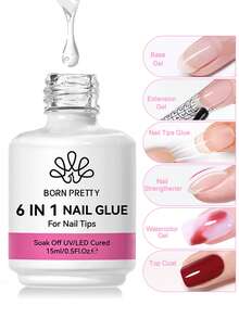 BORN PRETTY 3Pcs 15ml 6‑In‑1 Nail Gel Glue For False Nail Tips, UV‑Cured Soak‑Off Multi‑Use Gel For Base, Extension, Surface Reinforcing, Watercolor Effects & Top Finish, Beginner‑Friendly Manicure Kit - Clear - View 3
