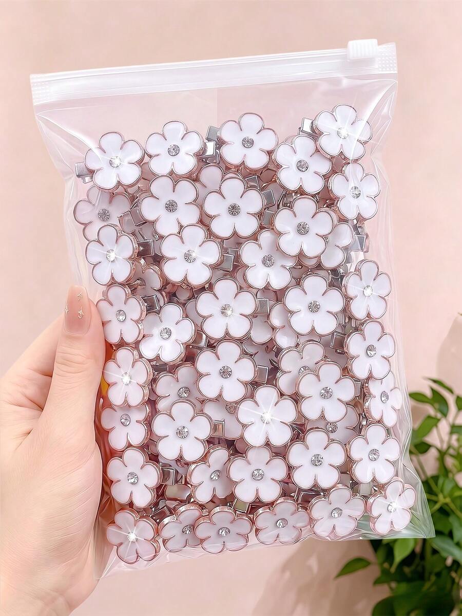 10/20件組 金邊水鑽山茶花髮夾,甜美髮飾-適合女孩與女性,適用於日常、度假、派對、攝影 - 彩色 - 查看 1