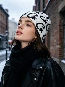 1pc - Letter-Style All-Purpose Warm Hat For Autumn And Winter, Street Hip-Hop Short-Topped Jacquard Wool Hat, Outdoor Knitted Hat - Letter Jacquard Hat - View 5