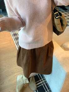 Korean Style Vintage Chic High Waist Slimming A-Line Skirt - Brown - View 3
