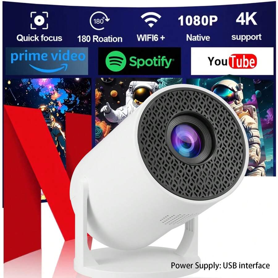 WIFI HD Projector, 720P Smart Portable Projector, Wireless Screen Mirroring, 180° Rotatable Projector, Compatible With Phone/TV Stand/Laptop/Ultra HD Display, Gaming & Entertainment