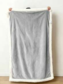 1pc Light Gray Skin-Friendly Soft Comfortable Milk Velvet Lamb Fleece Double-Layer Folded Edge Blanket, Sofa Throw, Bed Blanket, Coverlet, Machine Washable, All-Season, Suitable For Bedroom And Guest Room - Light Grey - View 5