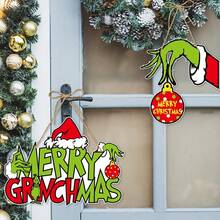 The Grinch قطعة واحدة من ديكور التعليق، مناسبة لديكور المنزل، مقبض الباب، إكسسوار أجواء عيد الميلاد - متعدد الألوان - مشاهدة 4