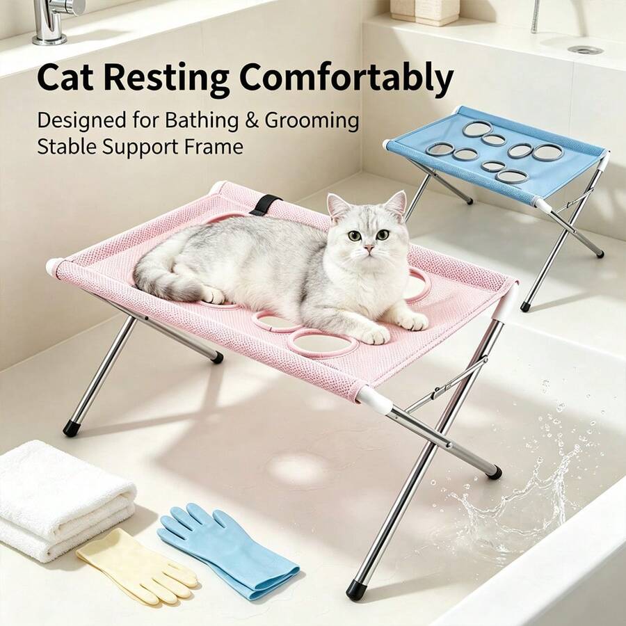 1pc Foldable Stainless Steel Pet Bath Rack, Non-Slip Dog Cat Grooming Bath Station, Portable Fixed Shower Rack, Suitable For Large Dogs And Cats - Multicolor - View 1