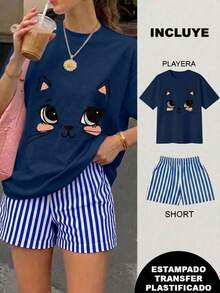 2 Playera Azul Marino con Short Rayas Azul Marino con Blanco