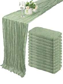 24/16/12/6/2/1件 灰藍色薄紗桌旗 120英吋 波希米亞風 透視桌旗 適用婚禮派對 嬰兒洗禮 生日家居裝飾 - 綠色 - 查看 2
