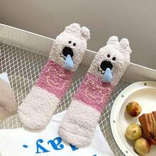 5 Pairs Women's Fuzzy Socks, Cute 3D Cartoon Animal Round Toe Socks, Suitable For Comfortable Sleep Socks, Used For Bedroom Rest And Home Relaxation - Multicolor - View 4