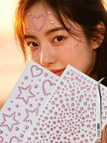 2/4 Sheets Heart Star Face Gems Stickers With Tweezers, Suitable For Makeup Decoration, Applicable For Daily Wear And Performances, Suitable For All, Y2K, Carnival, Concert Look, Face Gems - Multicolor - View 3