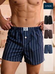 Manfinity Underwear&Sleepwear Basics Pack Men's Plaid Print Loose Fit Breathable Boxer Briefs - Multicolor - View 1
