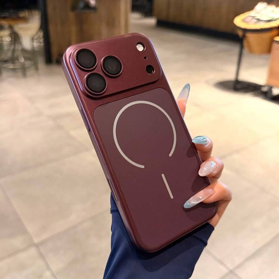 Casing Ponsel Magnetik dengan Desain Jendela Besar, Kompatibel dengan iPhone 18 Pro 18 Pro Max, Dilengkapi Pelindung Lensa, Bingkai Lensa Persegi Panjang, Casing Keras Berlapis Elektroplating, Kompatibel dengan iPhone 17 Pro Max 16 Pro Max 15 14 13 12 11 - Merah ceri - View 1