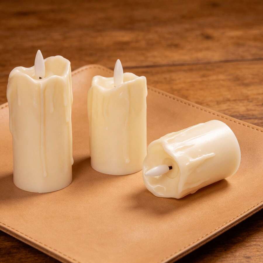 2pcs Cream White Tear-Shaped Simulated Electronic Candles, Battery Operated Smokeless LED Candle Lights, Romantic Candlelight Dinner, Christmas, Halloween Decoration Props - Off-white Dripping Candle - View 1