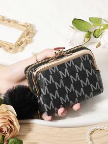 With A Pom-Pom Charm, New Letter Printed Card Bag Can Be Split And Used As A Multifunctional Large Capacity Storage Bag - Black - View 15