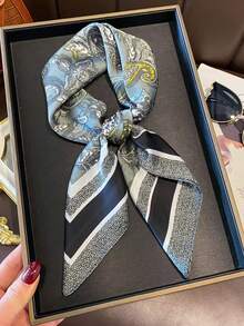 1件波希米亞風佩斯利印花女款頭巾，百搭休閒絲巾，適合春夏度假防曬披肩，適用日常穿搭 - 深灰色 - 查看 7