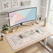 ICasso Pink Floral Pattern Desk Mat, Non-Slip Rubber Base, Fine Stitched Edges, Can Be Used As Mouse Pad, Desk Protector, Study Mat, Keyboard Pad, Multiple Sizes Available, 15.7*35.4 Inches (40*90 Cm), Ideal Gift For Birthdays And Holidays - Computer Keyboard Pad, Laptop Pad, Suitable For Gamers, Office Workers And Students, Minimalist Design. 1 Piece - Multi-color - View 3