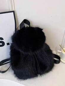 Sweet Furry Bow Backpack For Women Winter Soft Plush Mini Shoulder Bag - Backpack - View 6
