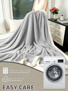 1pc Light Gray Skin-Friendly Soft Comfortable Milk Velvet Lamb Fleece Double-Layer Folded Edge Blanket, Sofa Throw, Bed Blanket, Coverlet, Machine Washable, All-Season, Suitable For Bedroom And Guest Room - Light Grey - View 6