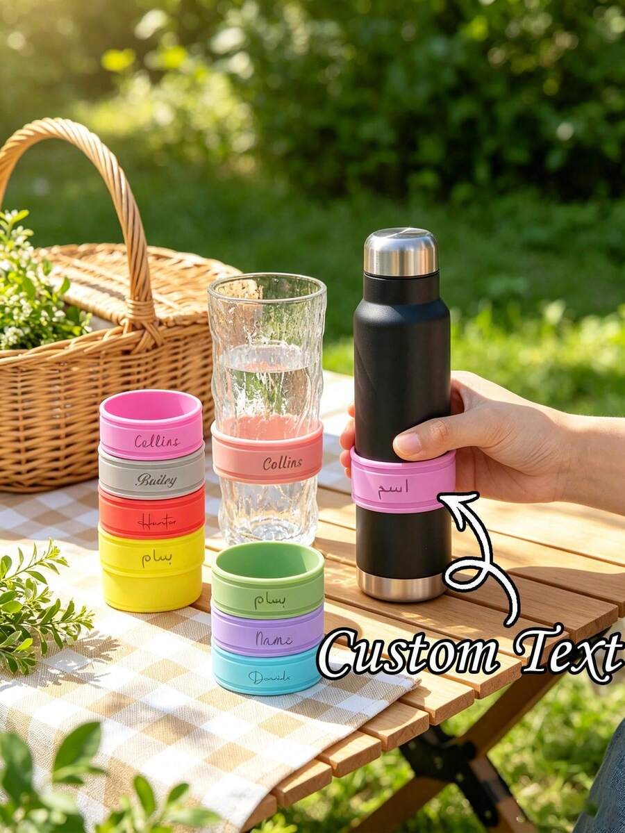 Personalized Bottle Labels, Cup Labels, Straw Cup Labels, Water Bottle Labels, Sports Water Bottle Labels, Engraved Water Bottle Bands, Personalized Sports Water Bottle Labels, Bottle Labels, Straw Cup Label Bands, Home, Customized Silicone Bottle Labels - Multicolor - View 1